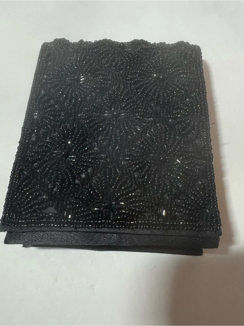 Vintage Black Beaded Evening Clutch Featuring An Intricate Floral & Starburst